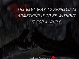 The best way to appreciate something is to be without it for a while.